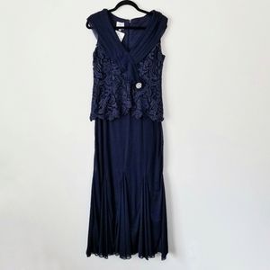 Patra Vintage Navy Blue Lace Embroidered Gown